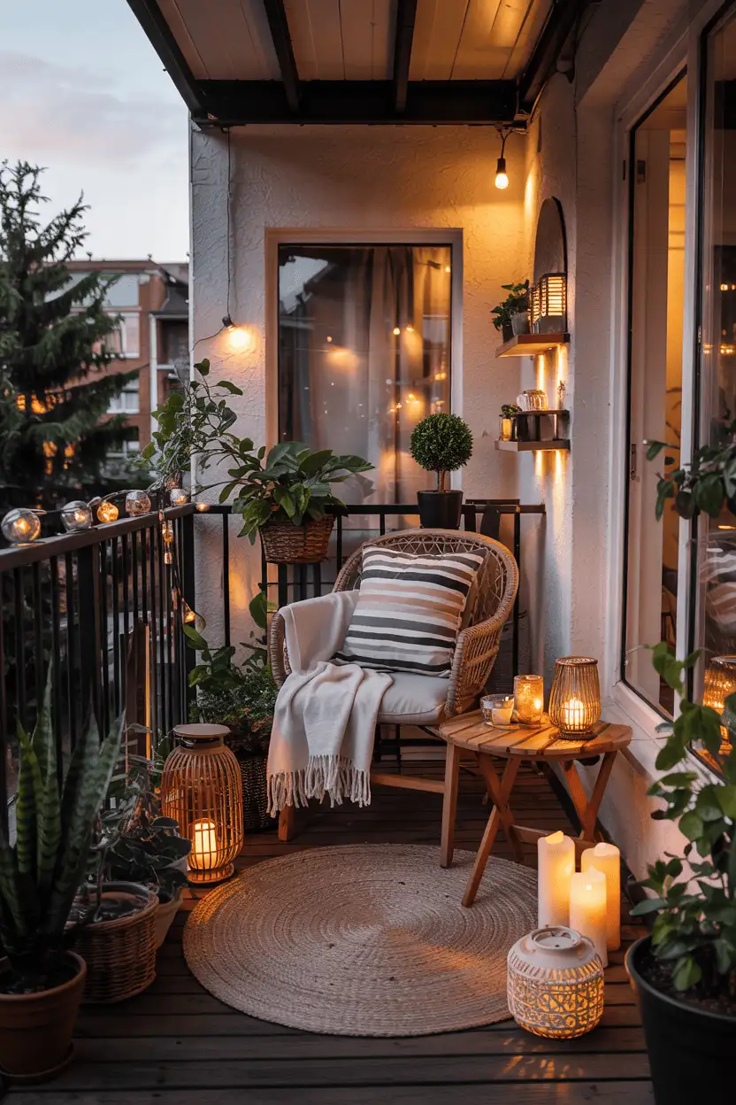 Balcony Decor Ideas Layered Lighting Setup