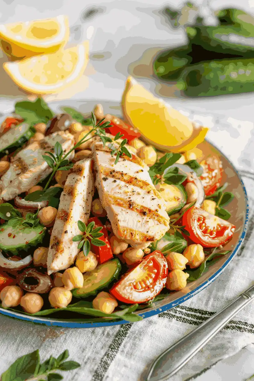 Chickpea Salad with Grilled Chicken