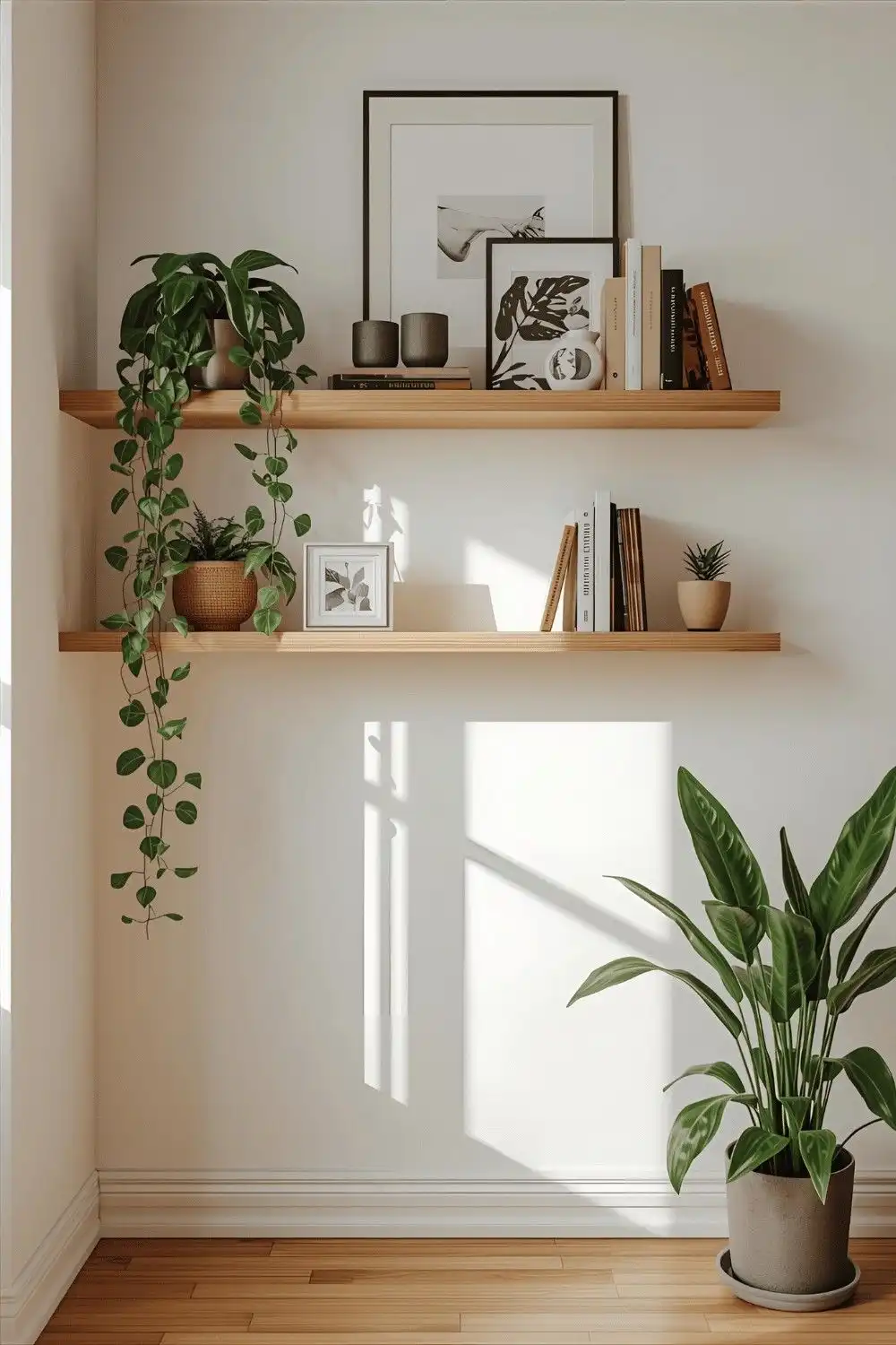 25 Cozy Apartment Decor Ideas 3 Install Floating Wall Shelves for Storage and Display