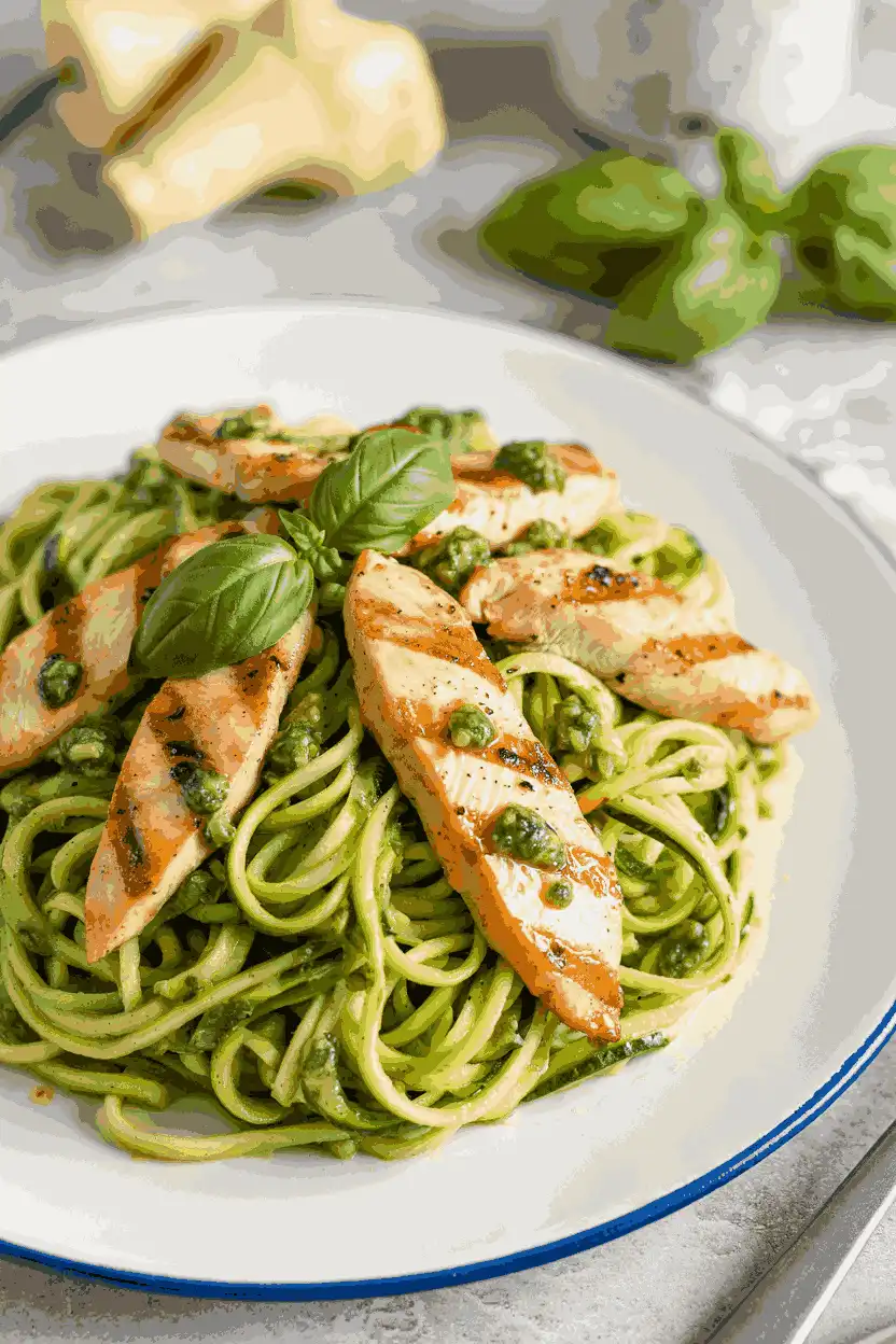 Zucchini Noodles with Pesto and Chicken
