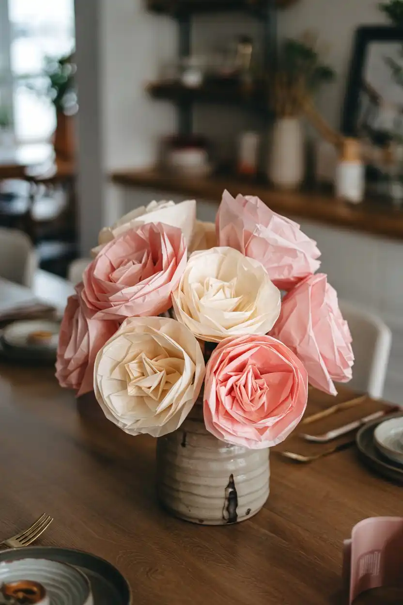 20 DIY Paper Craft Home Accent Ideas 3 DIY Paper Craft Tissue Paper Flower Bouquets for Table Decor