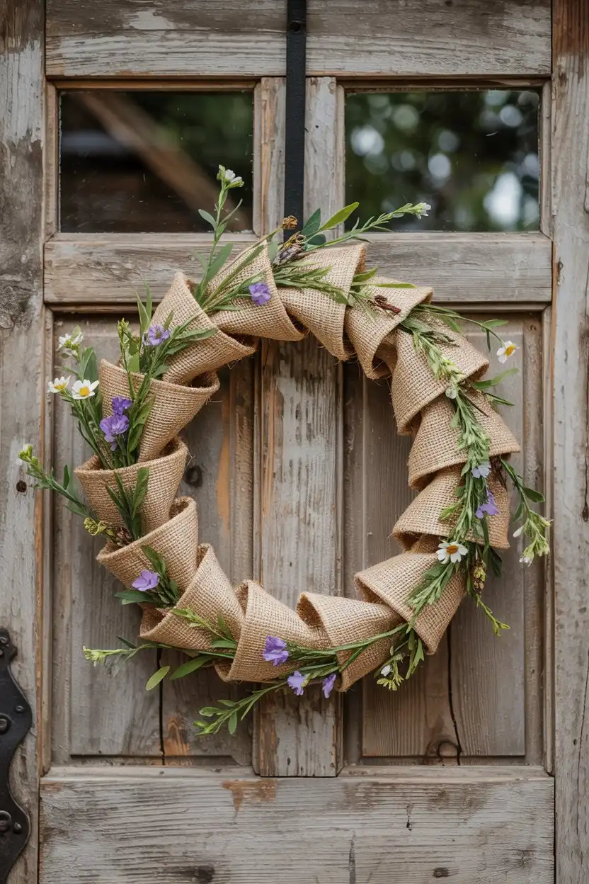 20 DIY Spring Decor Ideas 7 DIY Spring Decor Burlap Spring Wreath for Farmhouse Homes