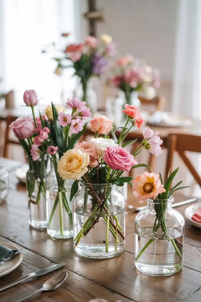 20 DIY Spring Decor Ideas 10 DIY Spring Decor DIY Spring Centerpiece with Florals and Vases