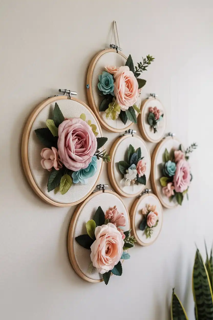 20 DIY Spring Decor Ideas 11 DIY Spring Decor DIY Spring Wall Decor Using Hoops