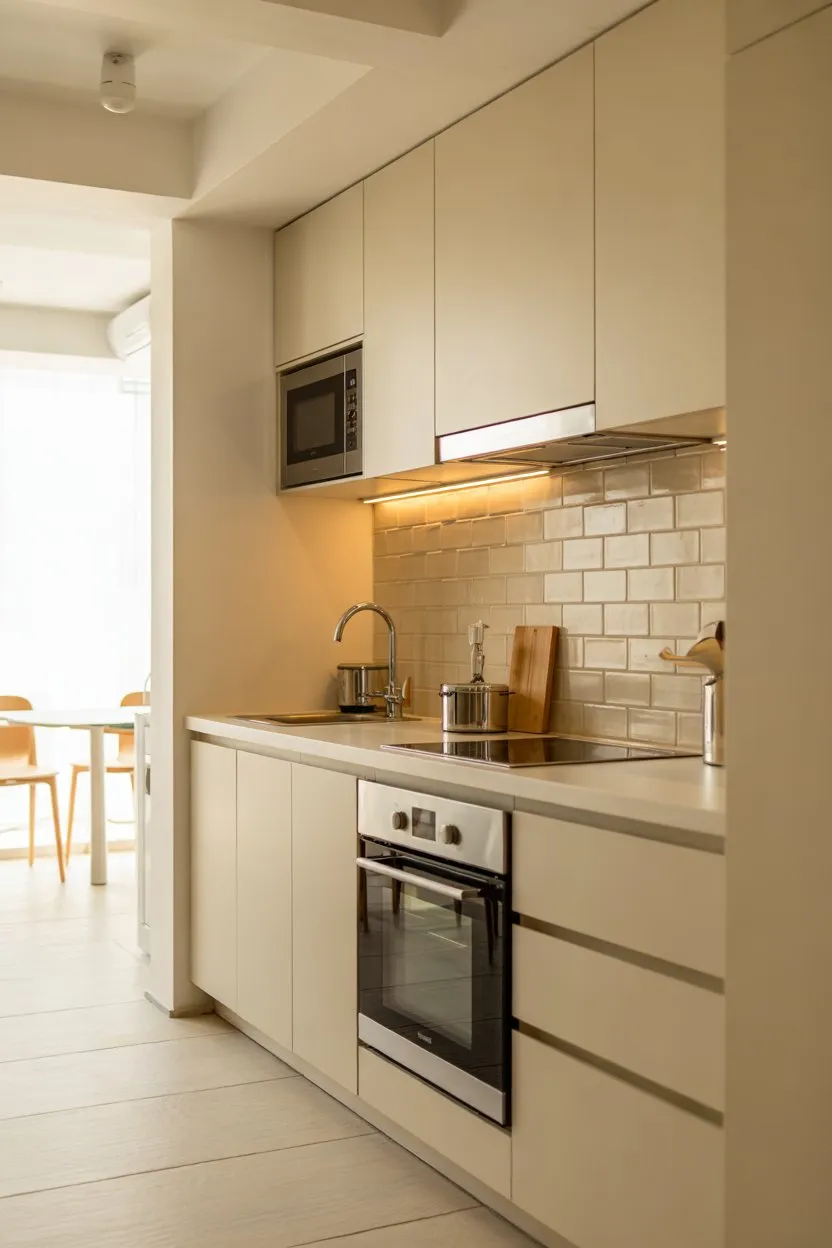 Mini Kitchen Design Idea Appliances into Cabinetry