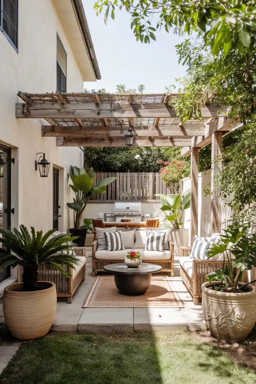 25 Budget Friendly Outdoor Patio Designs 14 Outdoor Patio Designs Backyard Patio with Large Planters