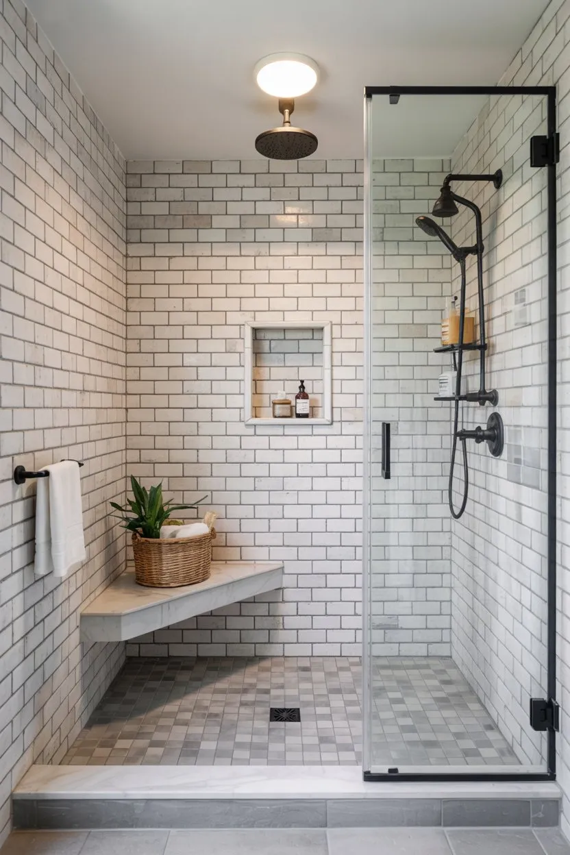 Small Bathroom Ideas Built-In Shower Bench With Storage