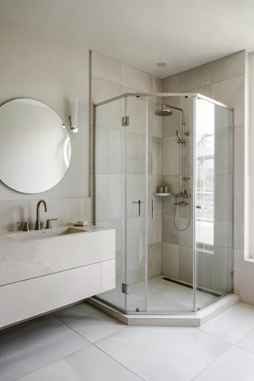 Small Bathroom Ideas Corner Shower to Maximize Central Space