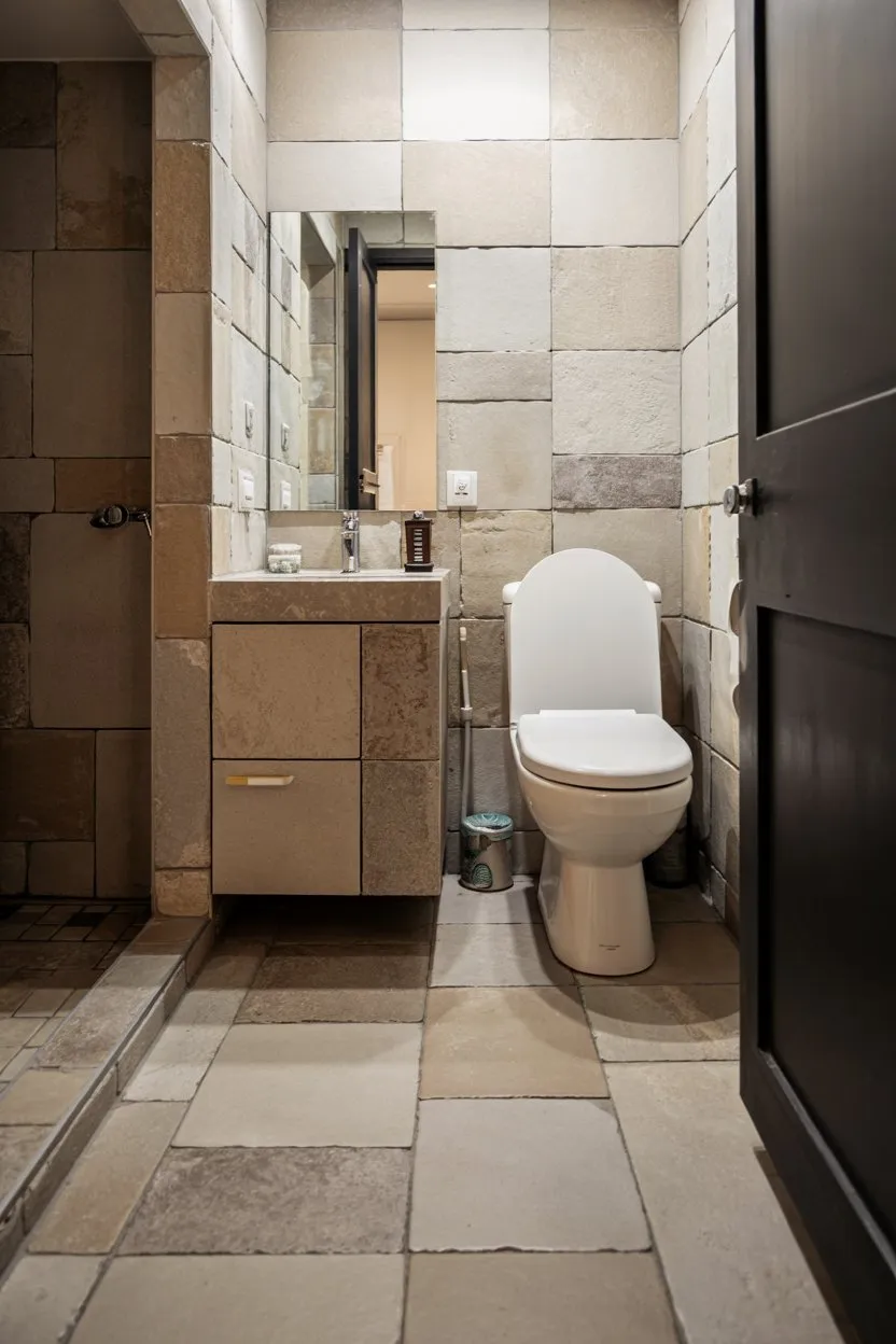 Small Bathroom Ideas Large-Format Floor Tiles to Expand Visual Space