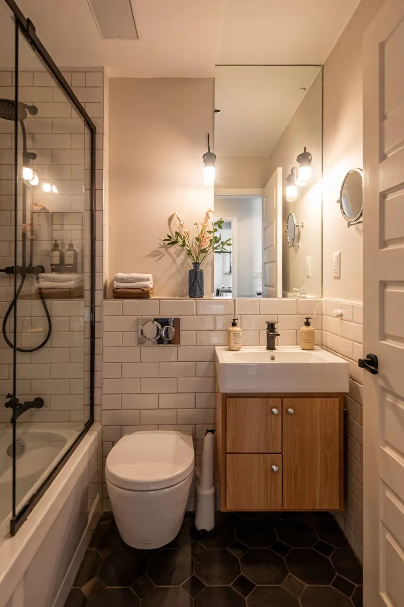 Small Bathroom Ideas Minimal Color Contrast to Avoid Fragmentation