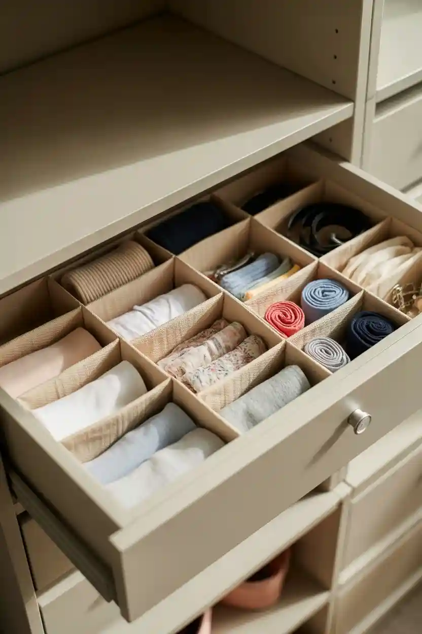 25 Budget Closet Organization Ideas 14 Use Drawer Inserts for Small Items