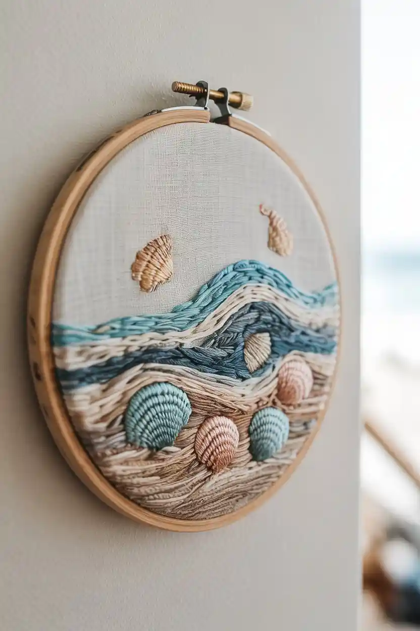 25 Embroidery Hoop Art Ideas 22 Coastal-Themed Embroidery Hoop