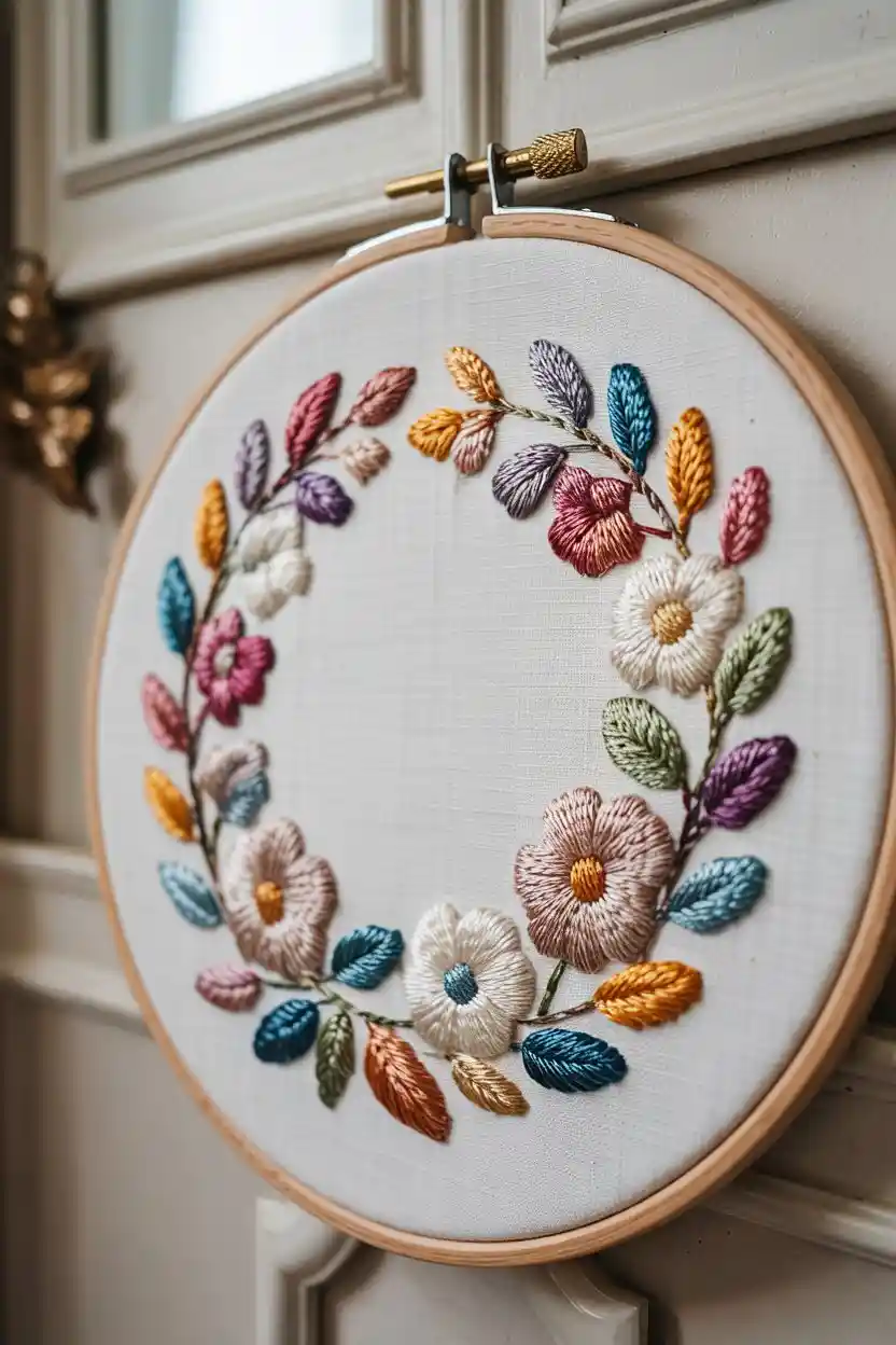 25 Embroidery Hoop Art Ideas 3 Floral Wreath Embroidery Hoop Decor
