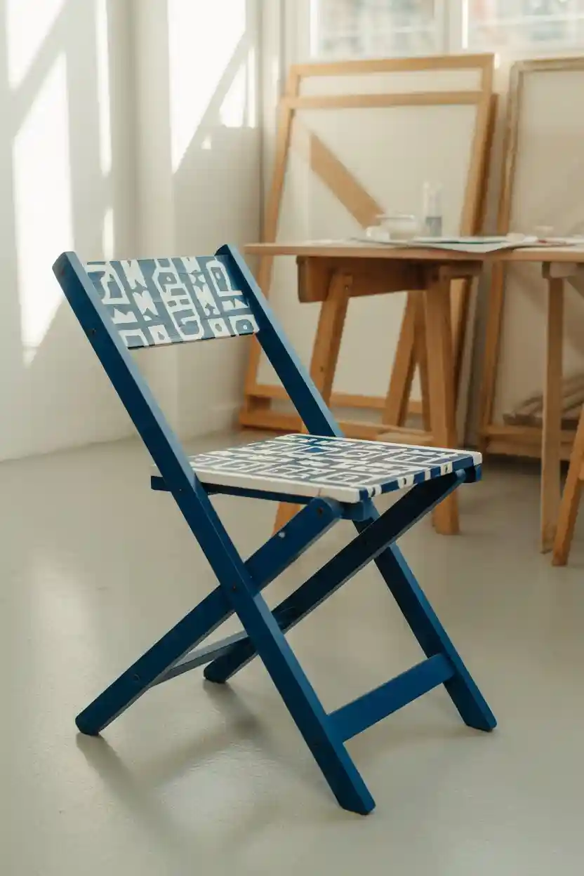 26 Upcycled Chair Ideas 14 Folding Chair Makeover with Painted Patterns and Stencils