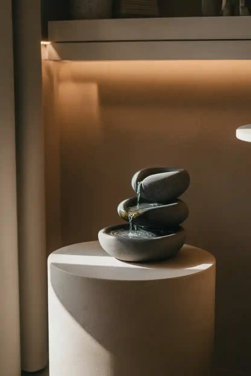 25 Minimalist Indoor Decorating Ideas 6 Add a Tabletop Fountain for Soft Ambiance
