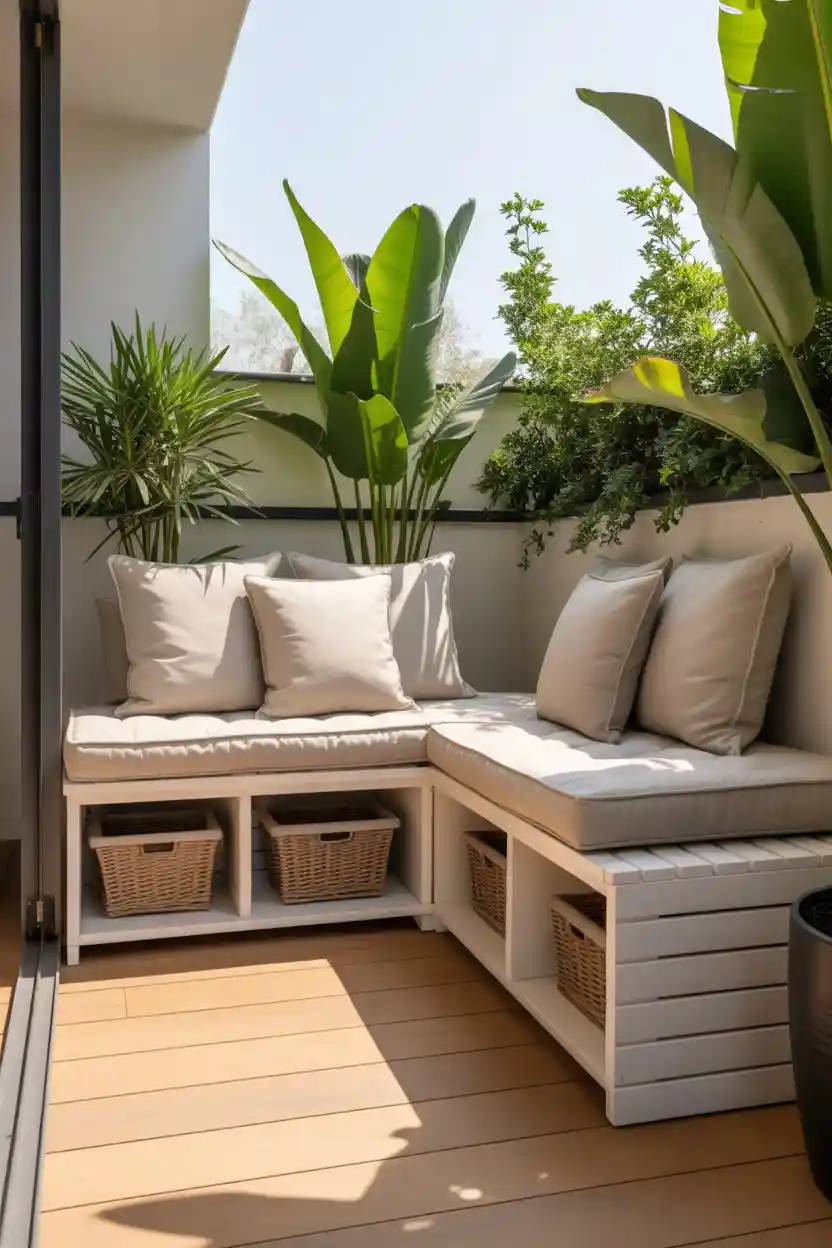 25 Modern Balcony Makeover Ideas 10 Built-In Bench Seating for a Custom Touch