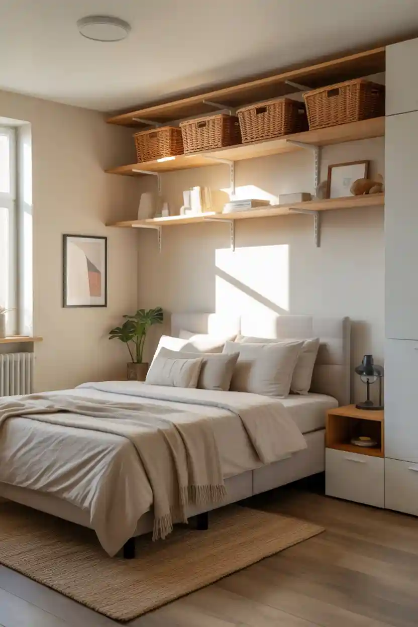 Overhead Shelves Above Bed
