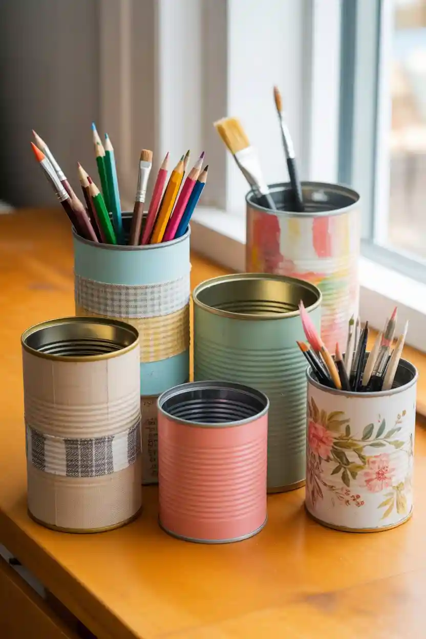30 Creative Craft Ideas Using Everyday Materials 7 Creative Tin Can Desk Organizers