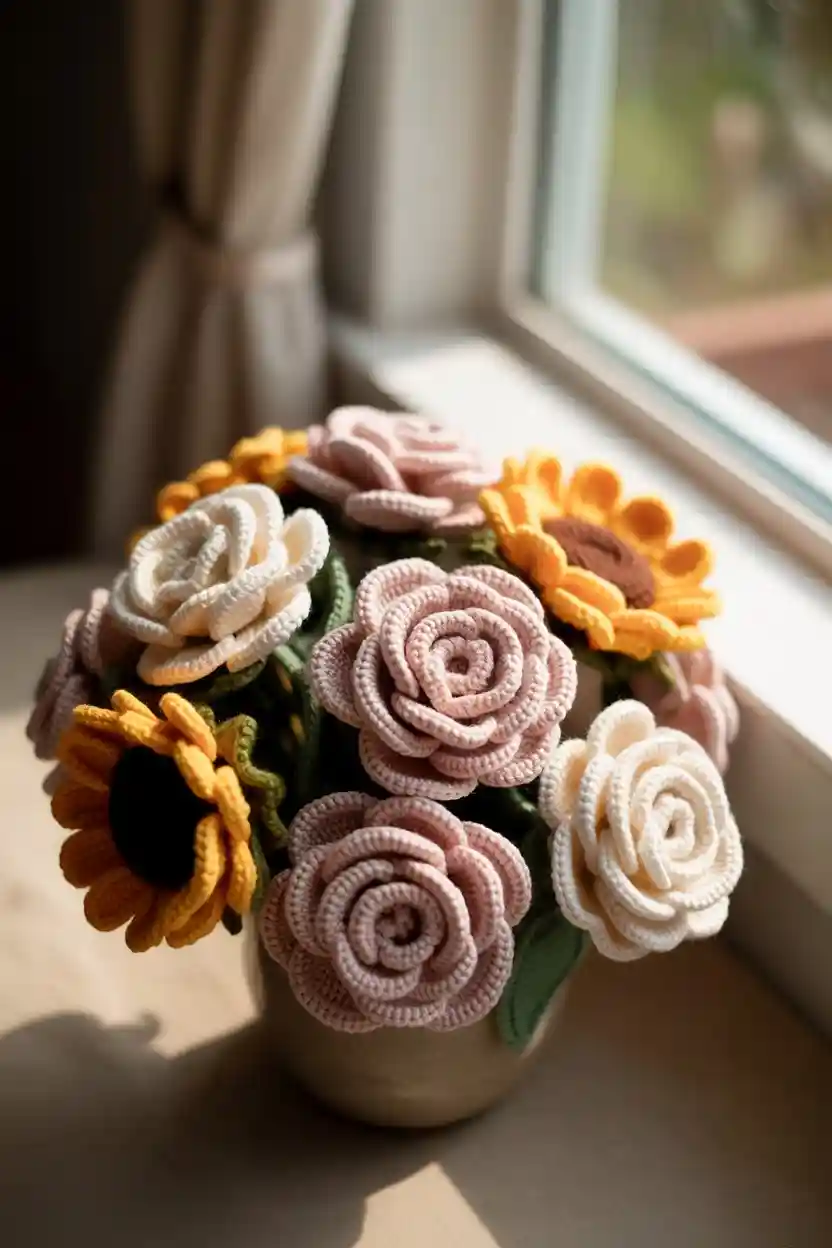 30 Free Crochet Pattern Ideas for Home Decor 11 Crochet Flower Bouquet Centerpieces