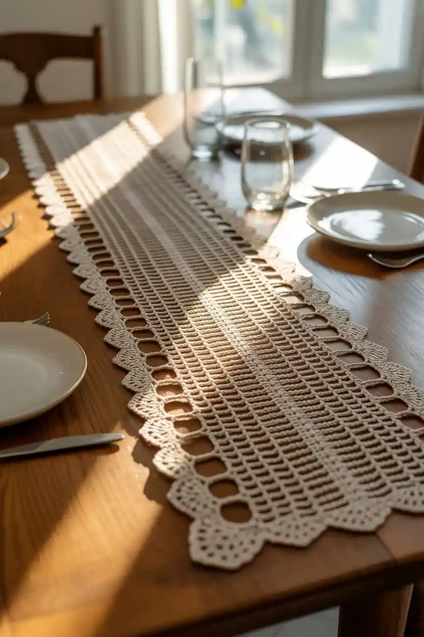 30 Free Crochet Pattern Ideas for Home Decor 6 Crochet Table Runner with Filet Motifs