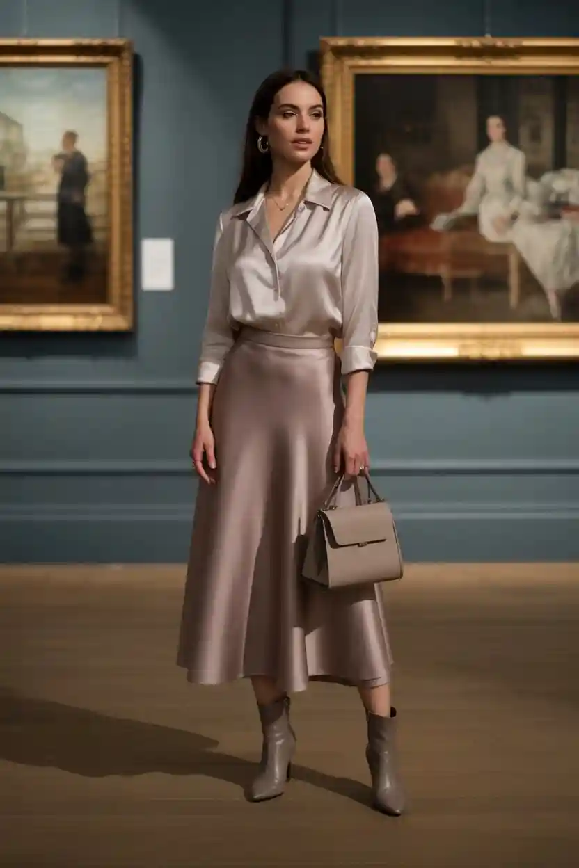 30 Romantic Date Night Outfit Ideas 9 High-Waist Skirt with Blouse
