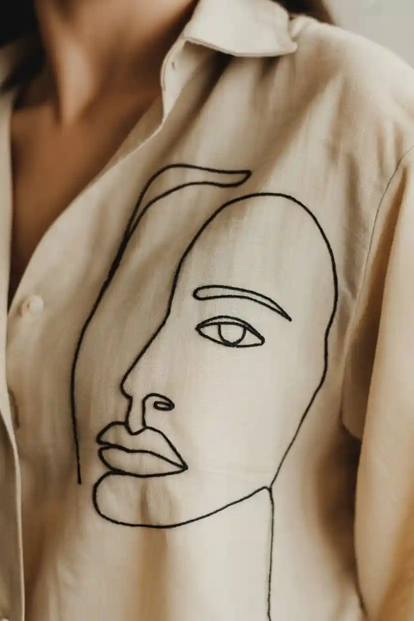 Minimal Outline Face Embroidery