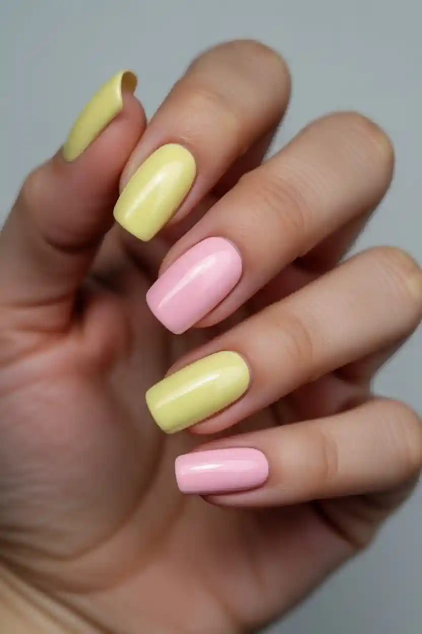 30 Pastel Long Nail Ideas 22 Pastel Yellow and Pink Combo