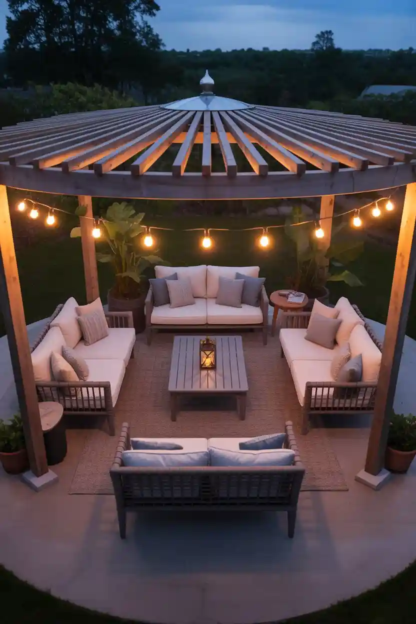 30 Patio Lounge Layouts Ideas 9 Circular Pergola Lounge