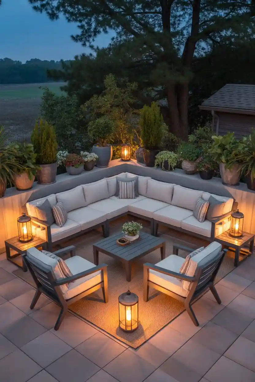 30 Patio Lounge Layouts Ideas 20 Corner Sectional with Accent Chairs