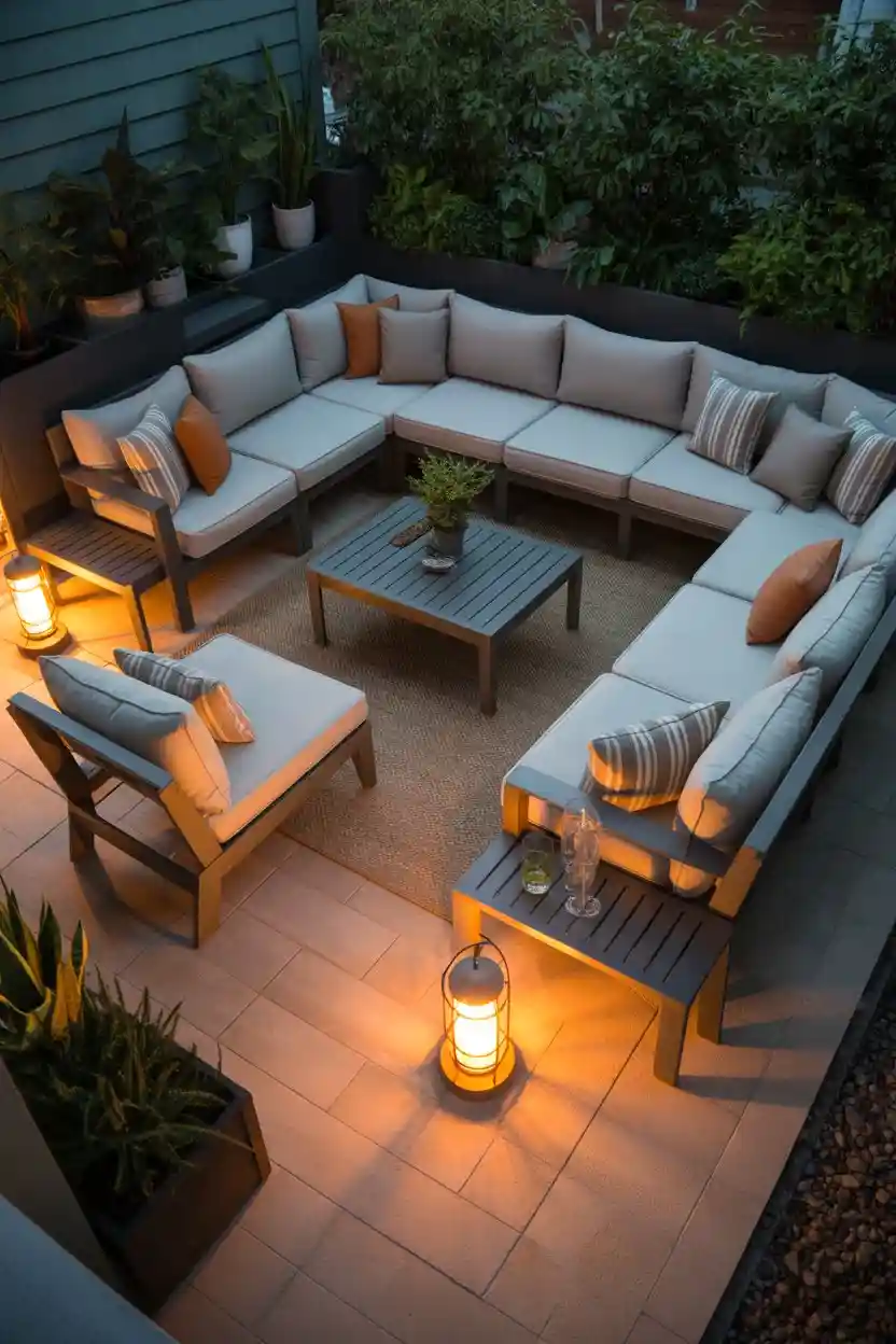 30 Patio Lounge Layouts Ideas 7 L-Shaped Sectional with Accent Tables