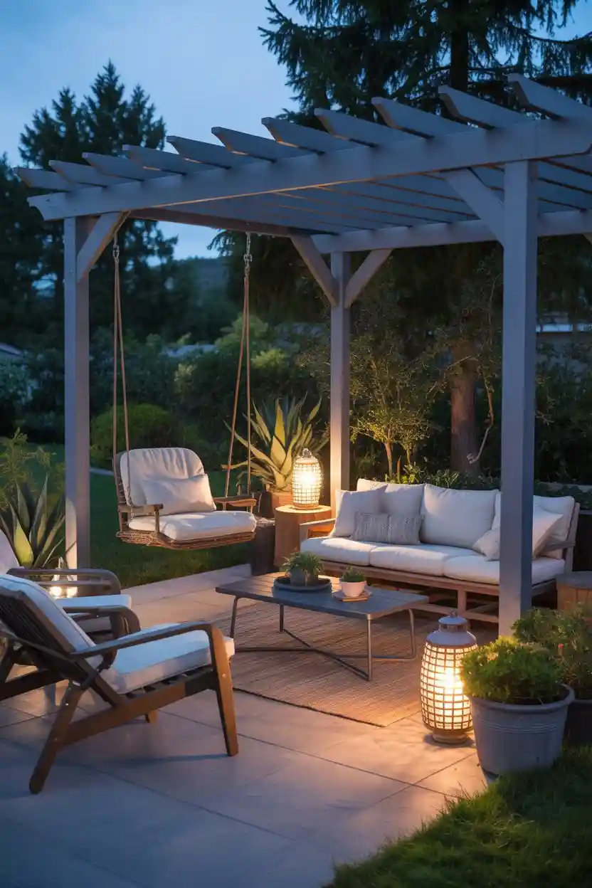 30 Patio Lounge Layouts Ideas 22 Pergola and Swing Combo