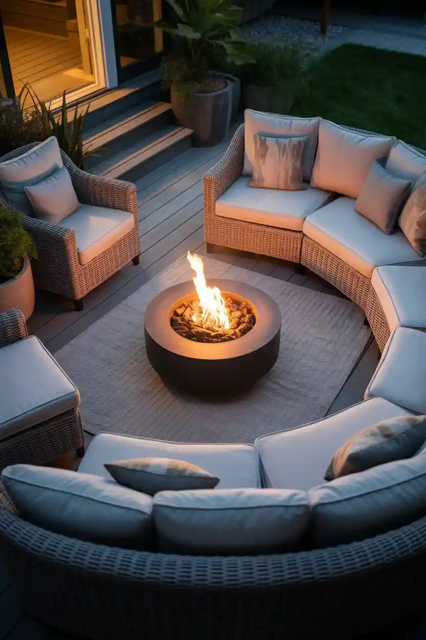 30 Patio Lounge Layouts Ideas 12 Wrap-Around Sectional with Firepit