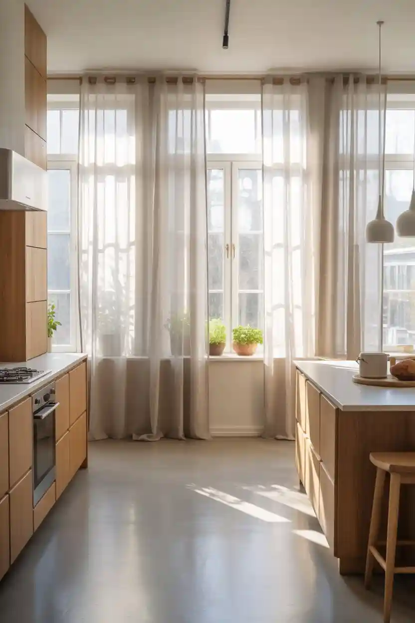 Large Windows with Sheer Curtains