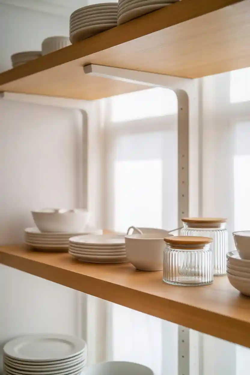 Open Shelving with Neutral Dishware