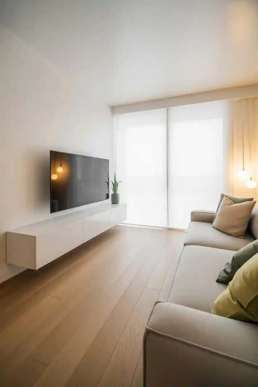 30 Scandinavian Living Room Decor Ideas 30 Scandinavian TV Room with Floating Units