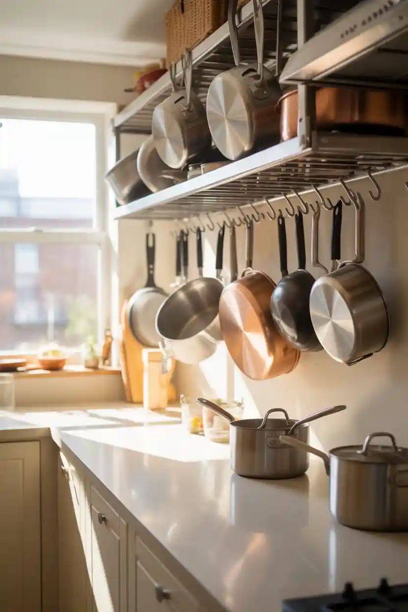 30 Small Apartment Storage Ideas 24 Hanging Pot Racks