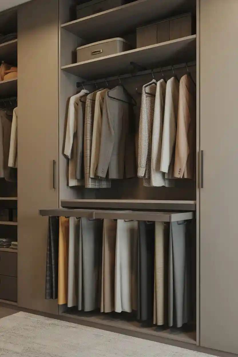 30 Small Bedroom Closet Organization Ideas 22 Add Pull-Out Pants Racks