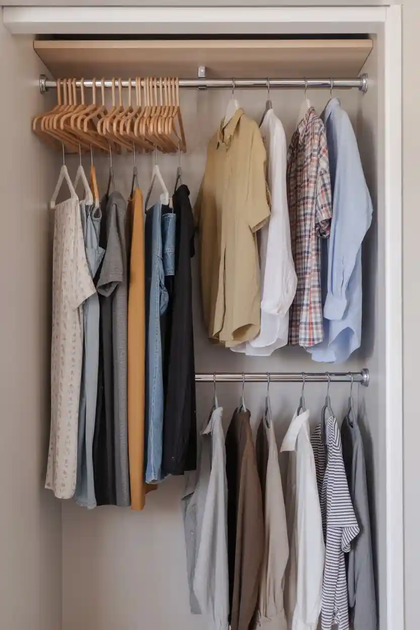 30 Small Bedroom Closet Organization Ideas 11 Add Rod Extenders or Cascading Hangers