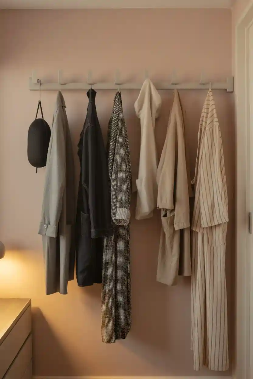 30 Small Bedroom Closet Organization Ideas 29 Install Wall-Mounted Hooks for Outerwear