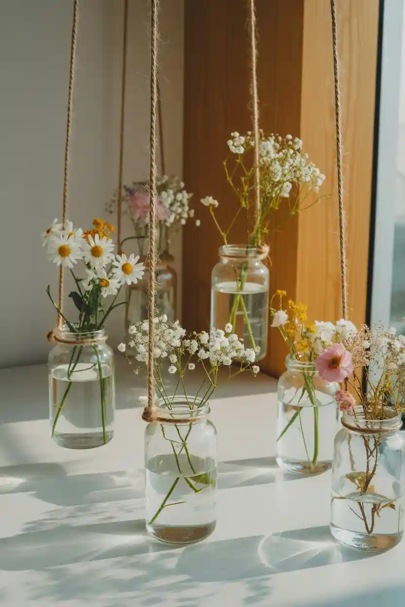 Summer DIY Fresh Floral Decor Hanging Glass Jar Floral Display