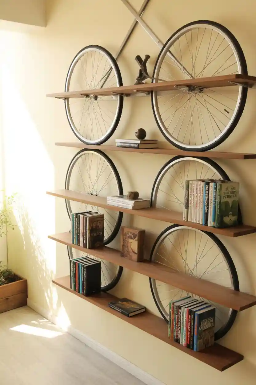 30 Upcycled Bookshelf Ideas 30 Bicycle Wheel Bookshelf