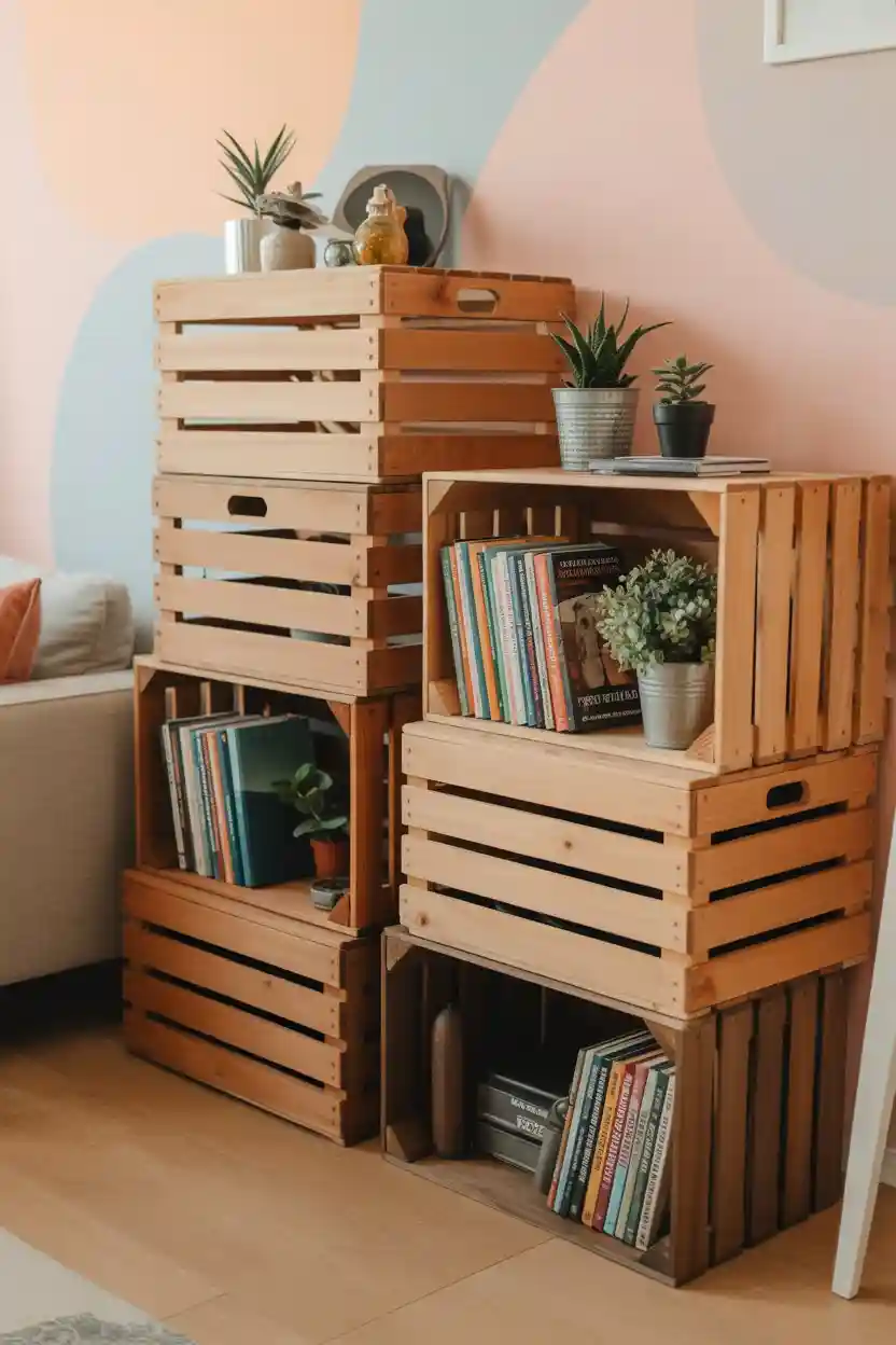 30 Upcycled Bookshelf Ideas 2 Upcycled Bookshelf Idea Crate Stack Bookshelf