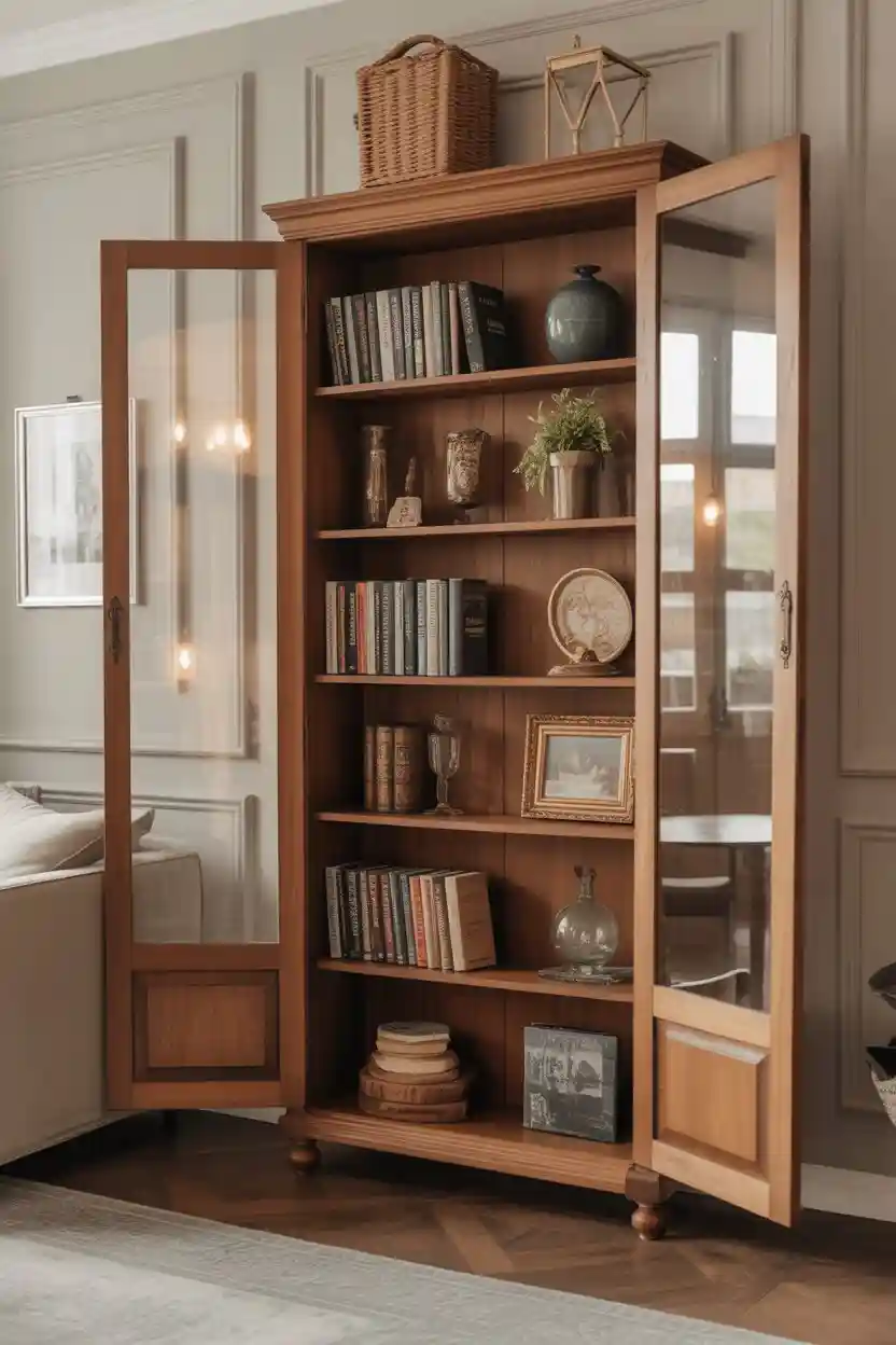 30 Upcycled Bookshelf Ideas 13 Old Cabinet with Glass Doors