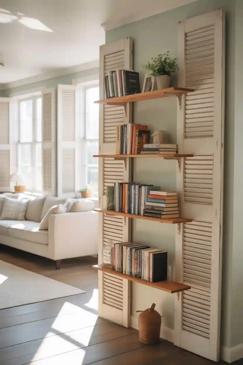 30 Upcycled Bookshelf Ideas 15 Reclaimed Shutter Bookshelf