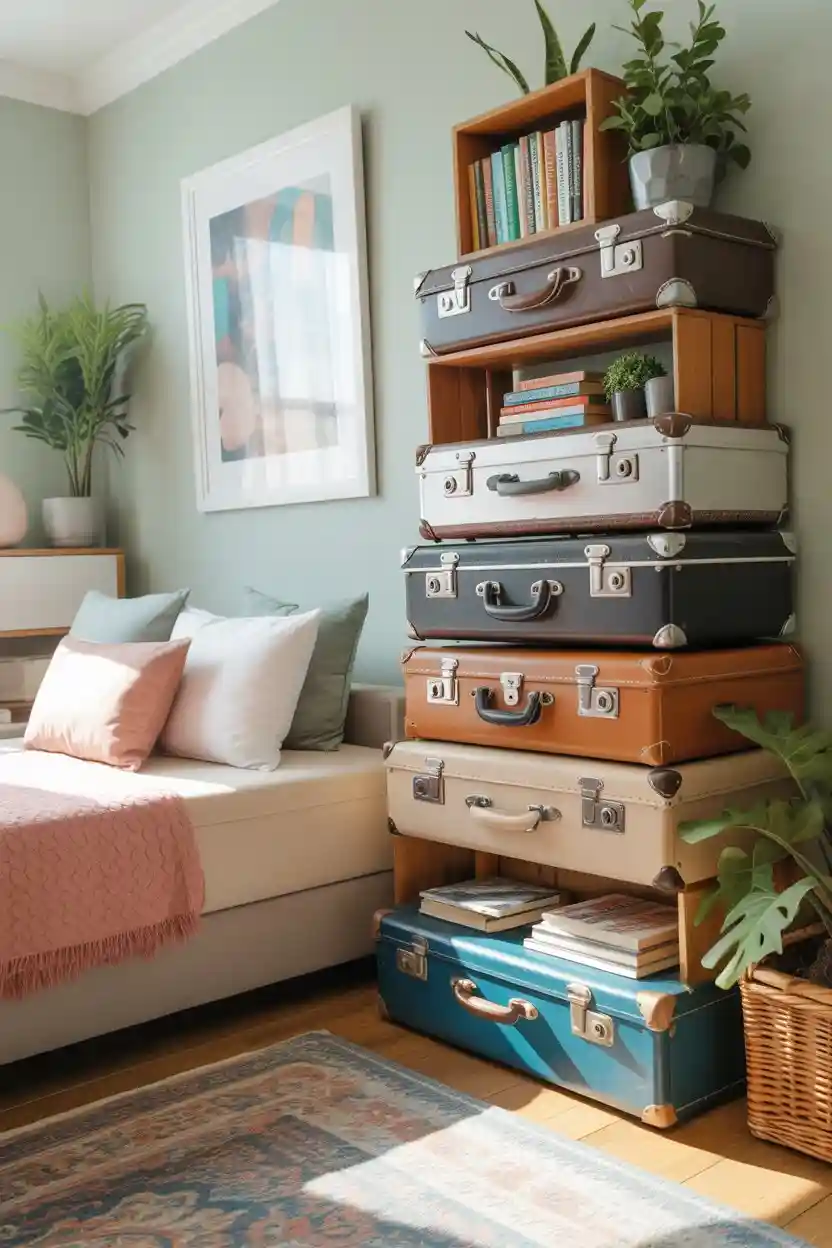 30 Upcycled Bookshelf Ideas 7 Vintage Suitcase Bookshelf