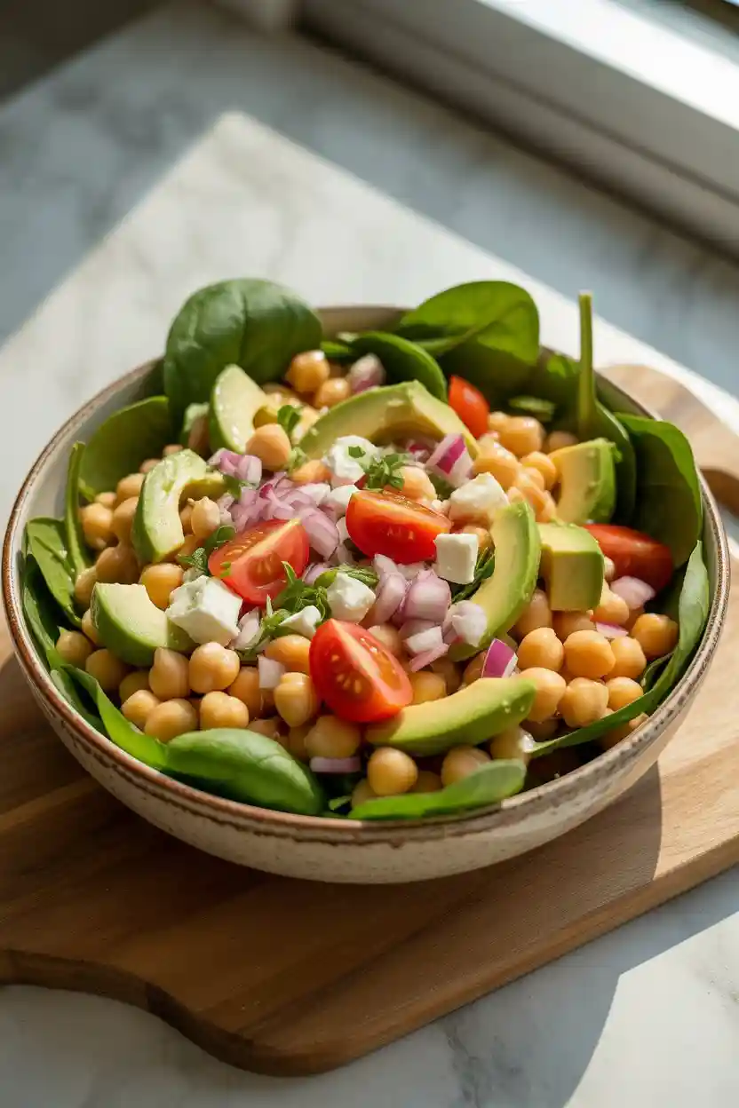 30 Easy to Make Vegetarian Lunch Ideas 2 Chickpea Salad with Spinach and Avocado