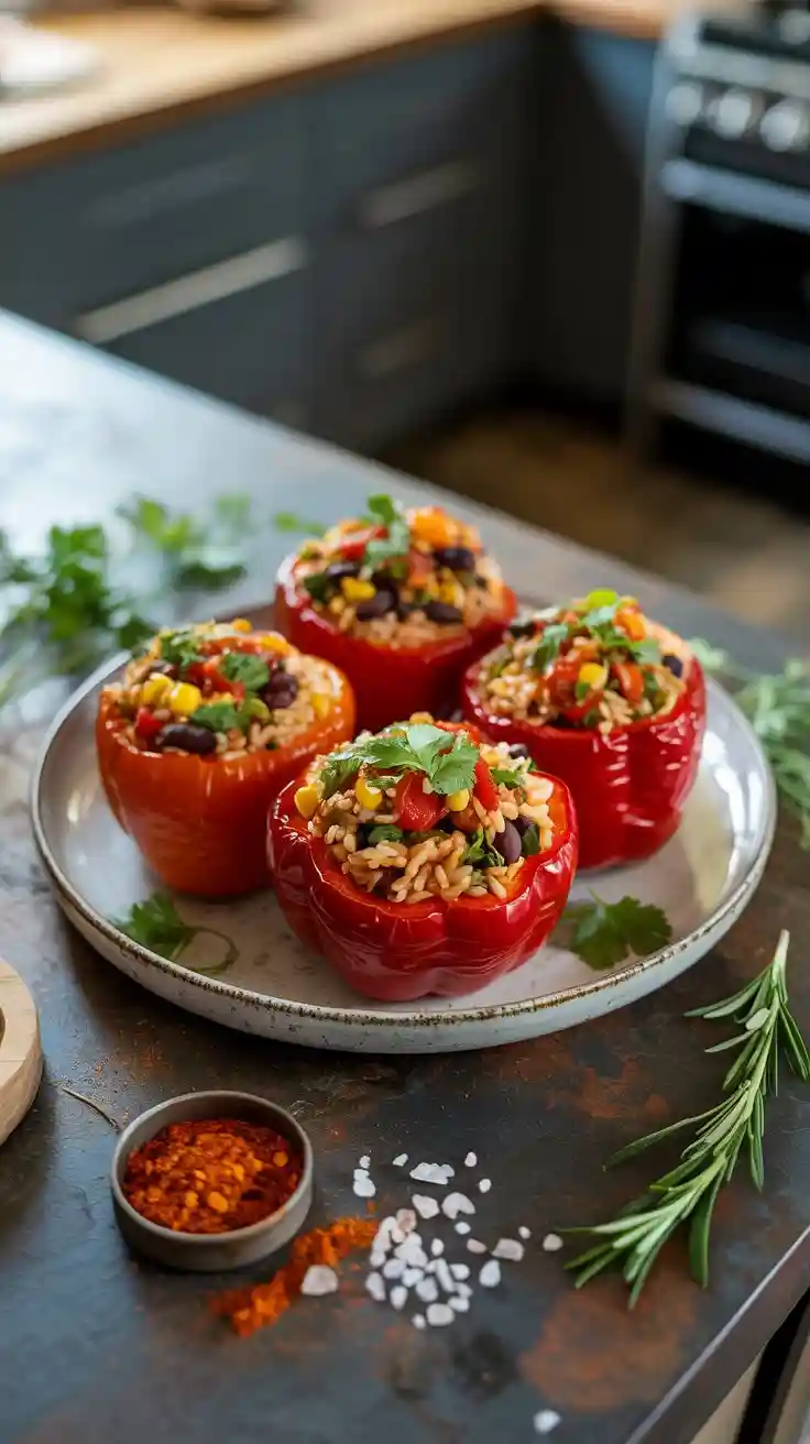 Stuffed Bell Peppers with Rice and Beans