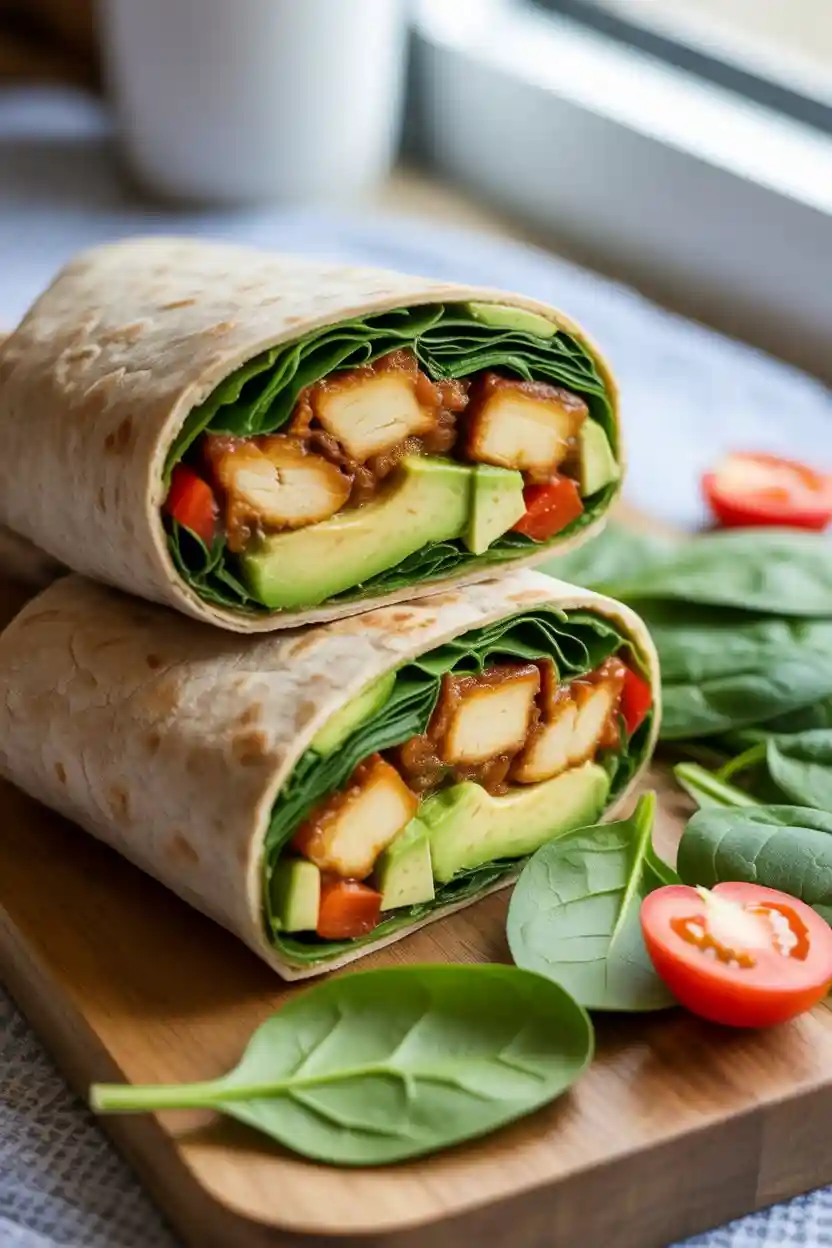 30 Easy to Make Vegetarian Lunch Ideas 22 Tempeh and Spinach Wrap