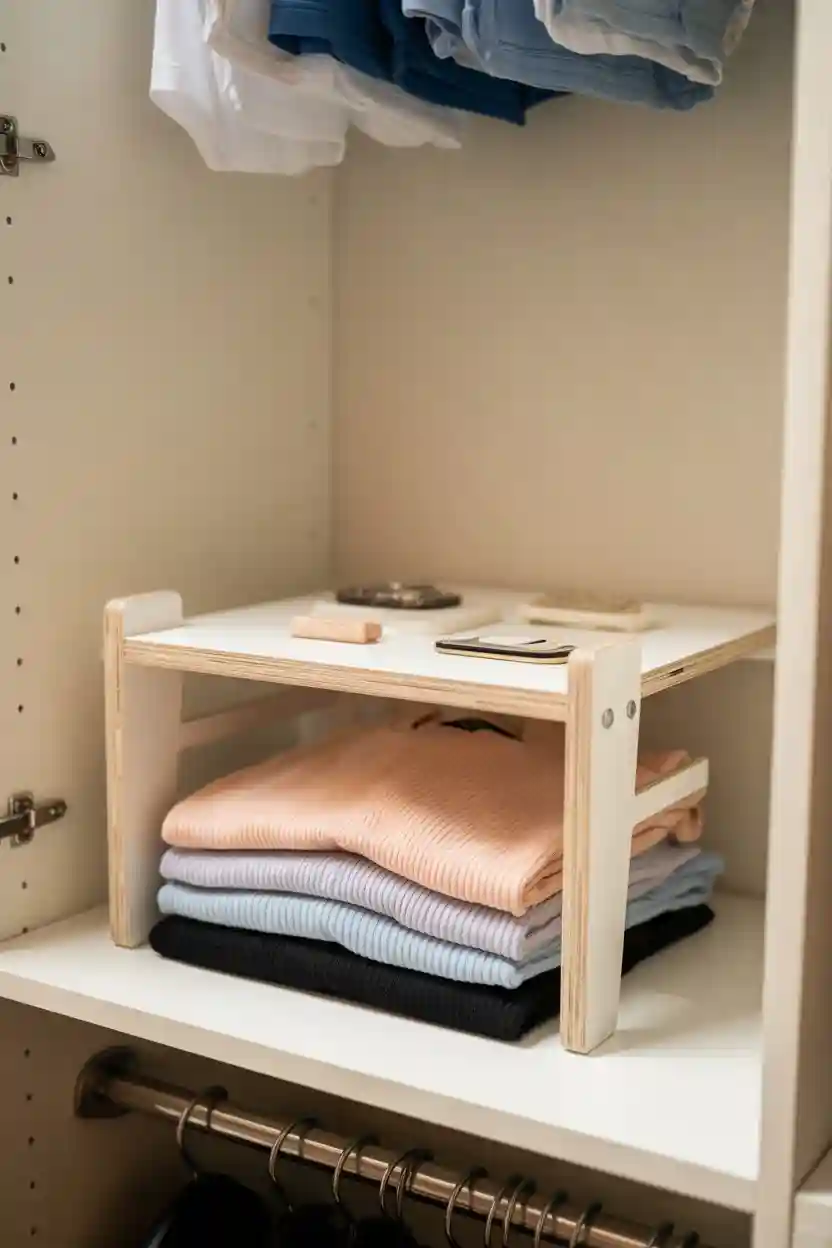 25 Wardrobe Organization Tips 4 Add a Slim Shelf Riser to Double Your Shelf Capacity