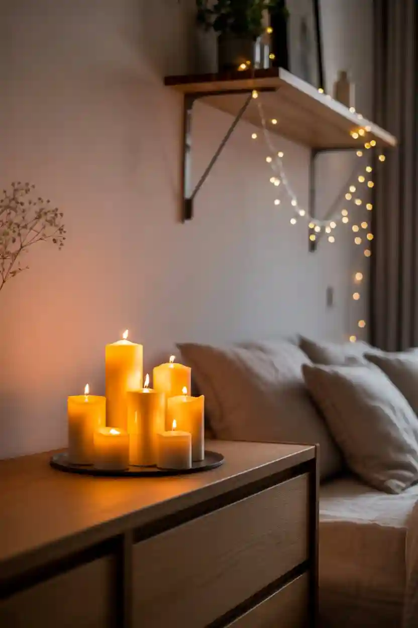25 Scandinavian Bedroom Decor Ideas 26 Candlelight and Warm Fairy Lights